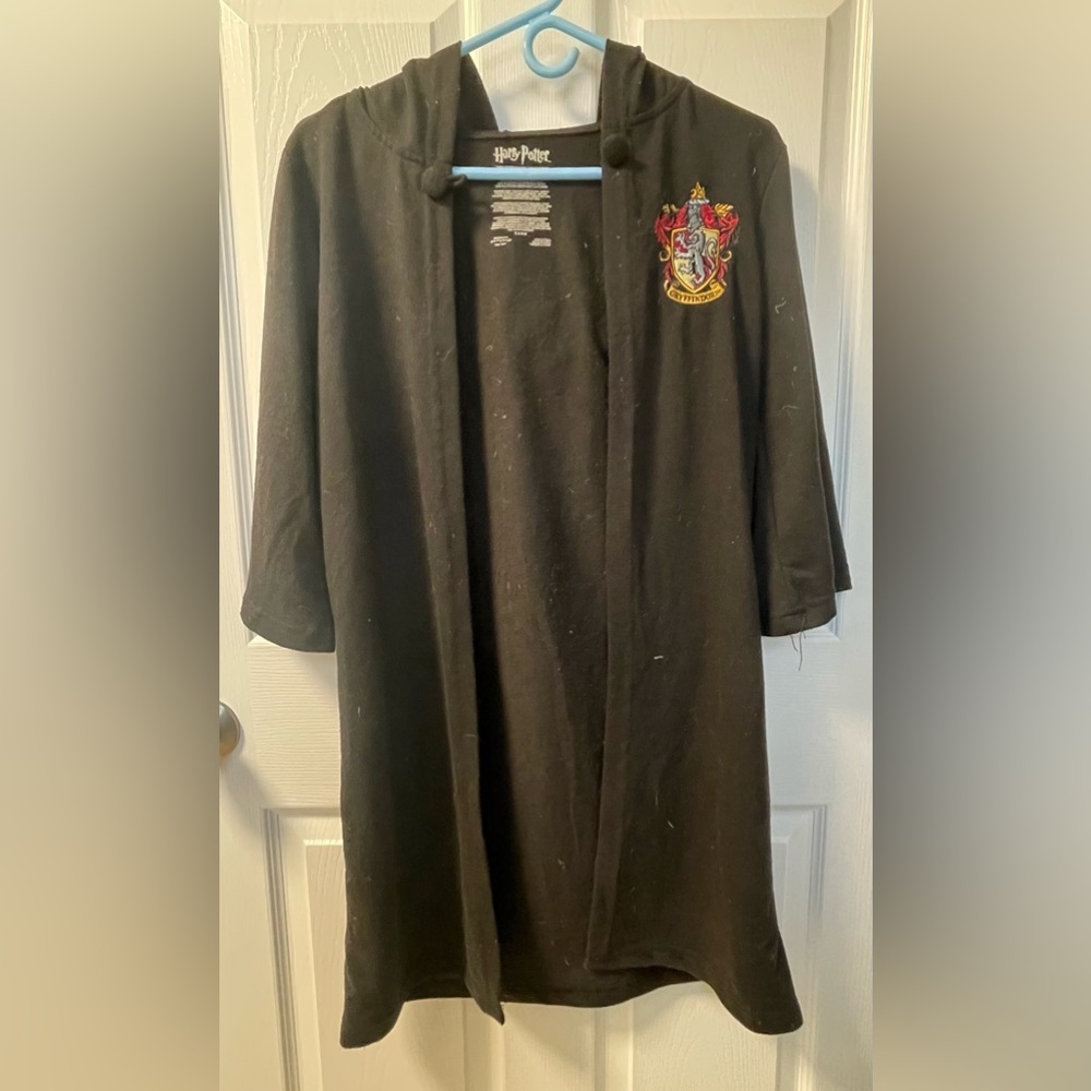 Harry Potter/Hermonie Halloween costume. Black gryffindor robe, wand and scarf.